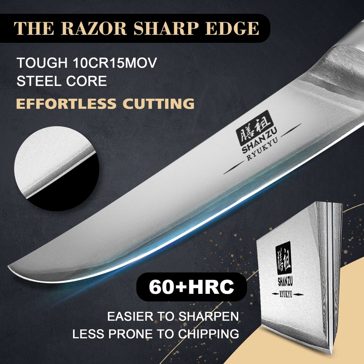 Razor-Sharp Steak Knife Set of 6 with Olive Wood Handle| Gift Box Dinner Knives