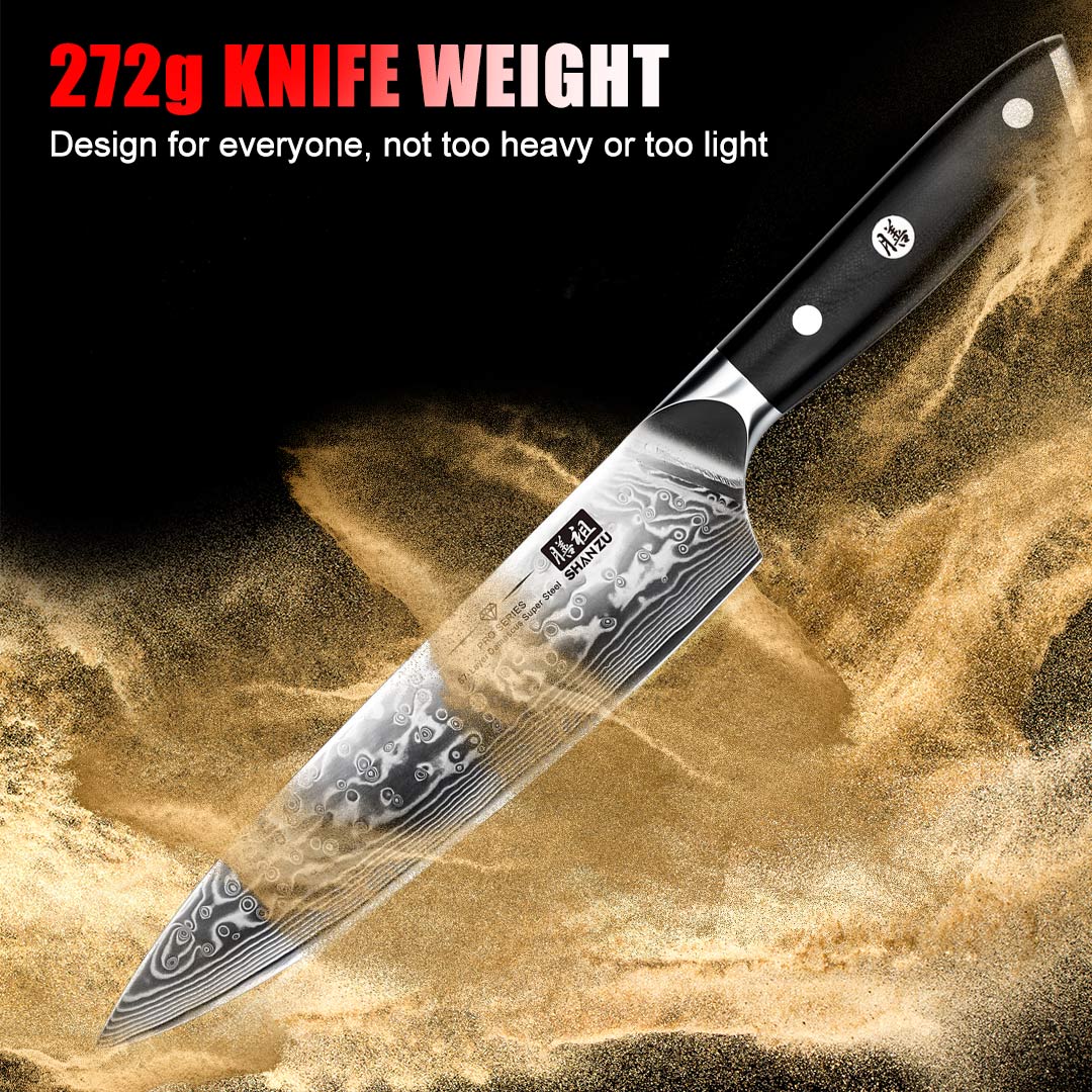 SHAN ZU 8.00" Blade Damascus Chef Knife | Best Chef Cooking Knives | 67 Layers Damascus Steel + G10 Handle