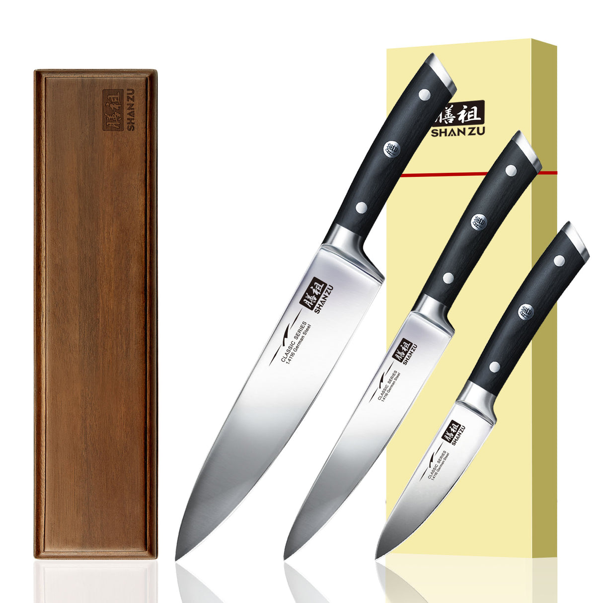 SHAN ZU Classic Series | 3 Knife Set + 12" Magnetic Knife Holder