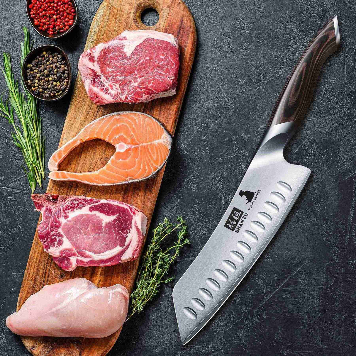 SHAN ZU 7” High Carbon Japanese Culinary Santoku Knife | Best Budget Chef Knife with a Comfortable Grip