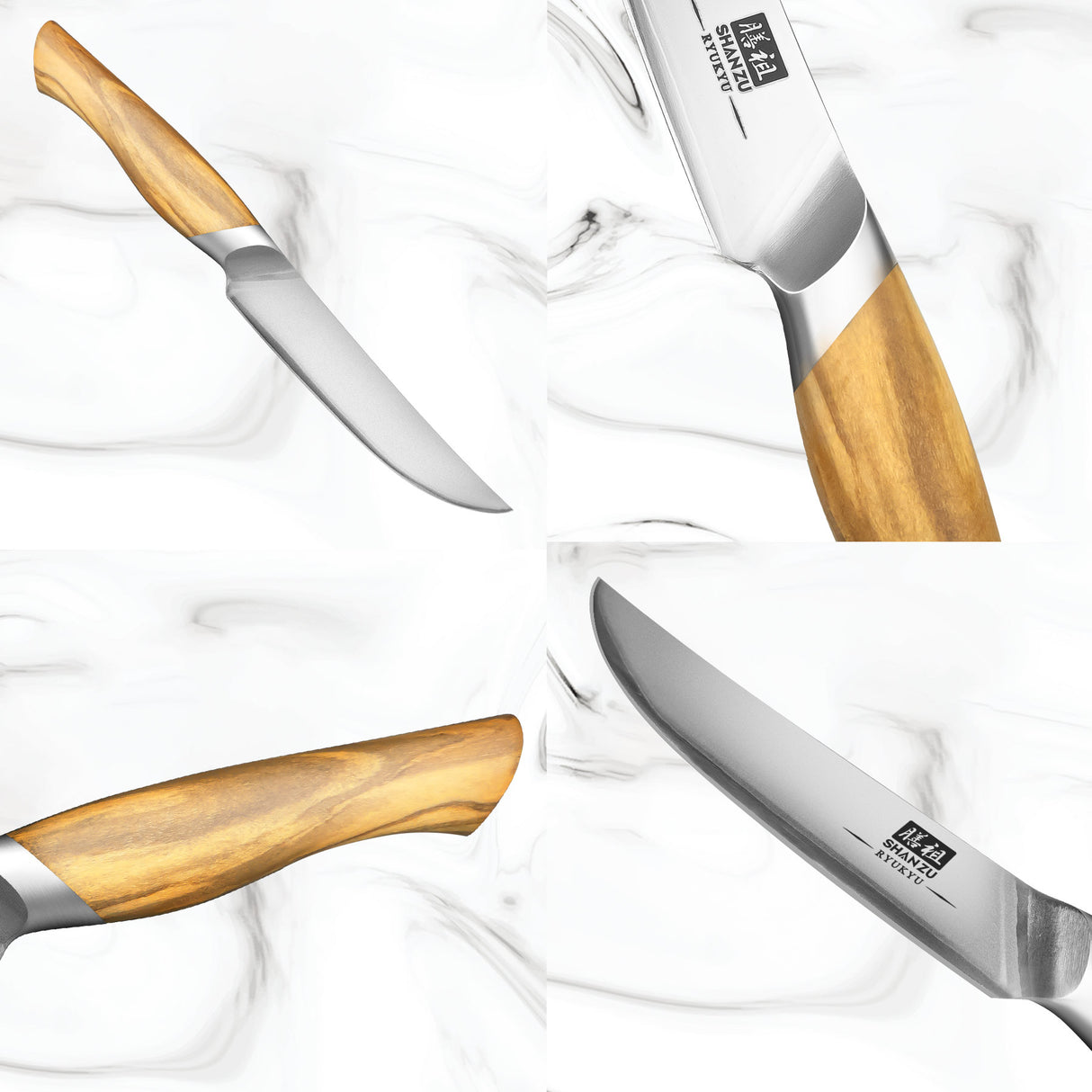 Razor-Sharp Steak Knife Set of 6 with Olive Wood Handle| Gift Box Dinner Knives