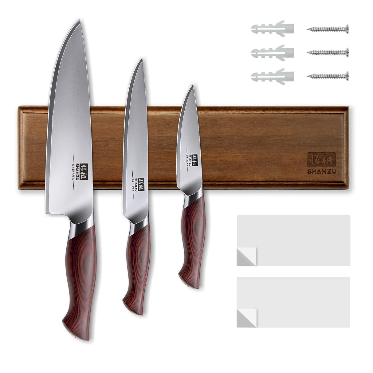 SHANZU Okinawa Series | 3-Piece Japanese Steel Set + 12" Magnetic Knife Holder