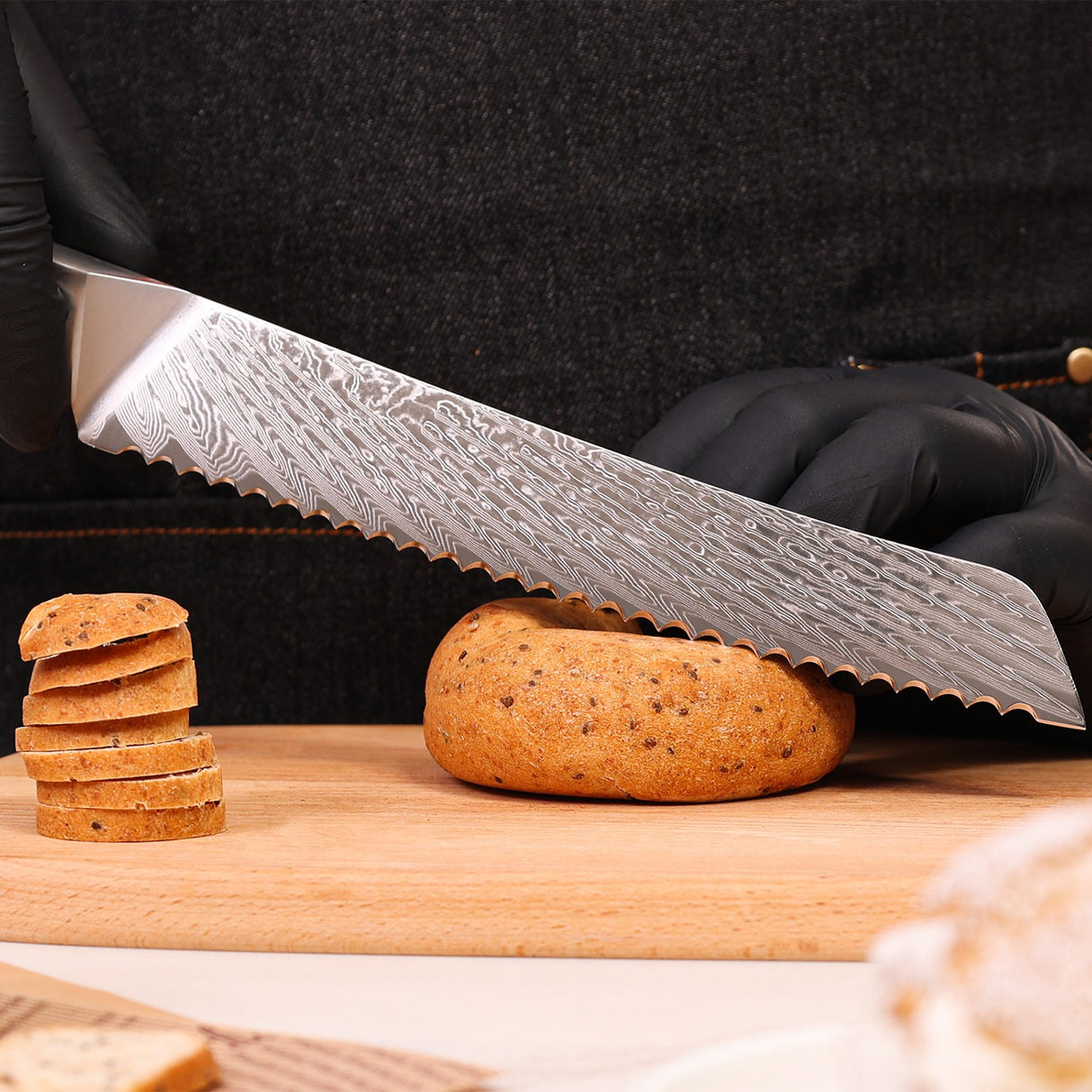 SHAN ZU 7.80" Blade Damascus Bread Knife | Serrated Bread Knife for Homemade Bread | 67 Layers Damascus Steel + G10 Handle