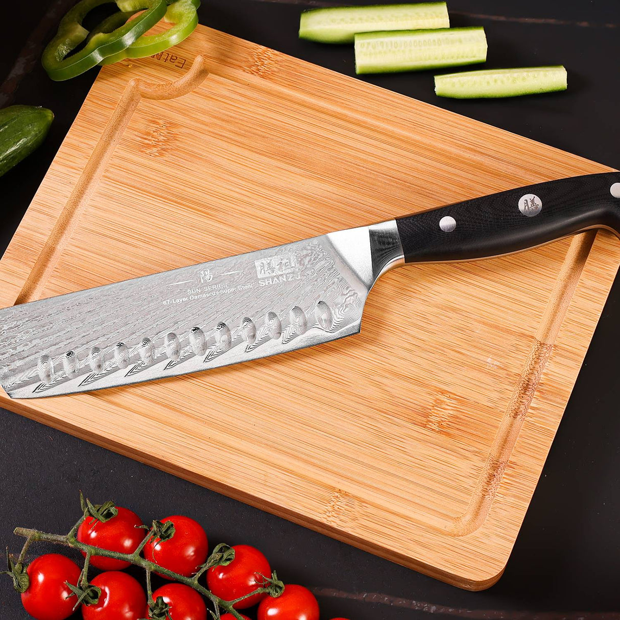 SHAN ZU 6.90" Blade Damascus Nakiri Knife | Professional Handcrafted Gyuto Nakiri Knife | 67 Layers Damascus Steel + G10 Handle