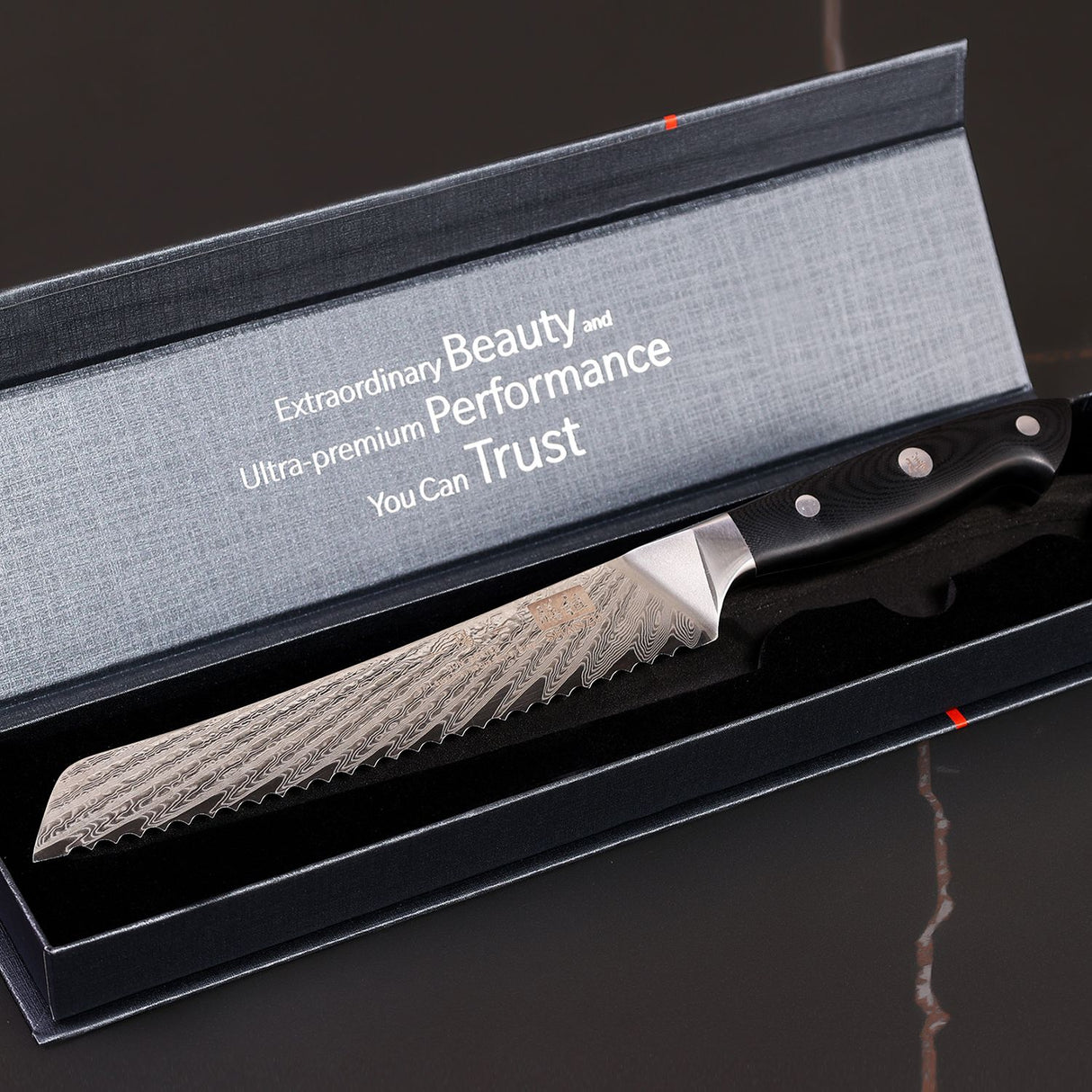 SHAN ZU 7.80" Blade Damascus Bread Knife | Serrated Bread Knife for Homemade Bread | 67 Layers Damascus Steel + G10 Handle