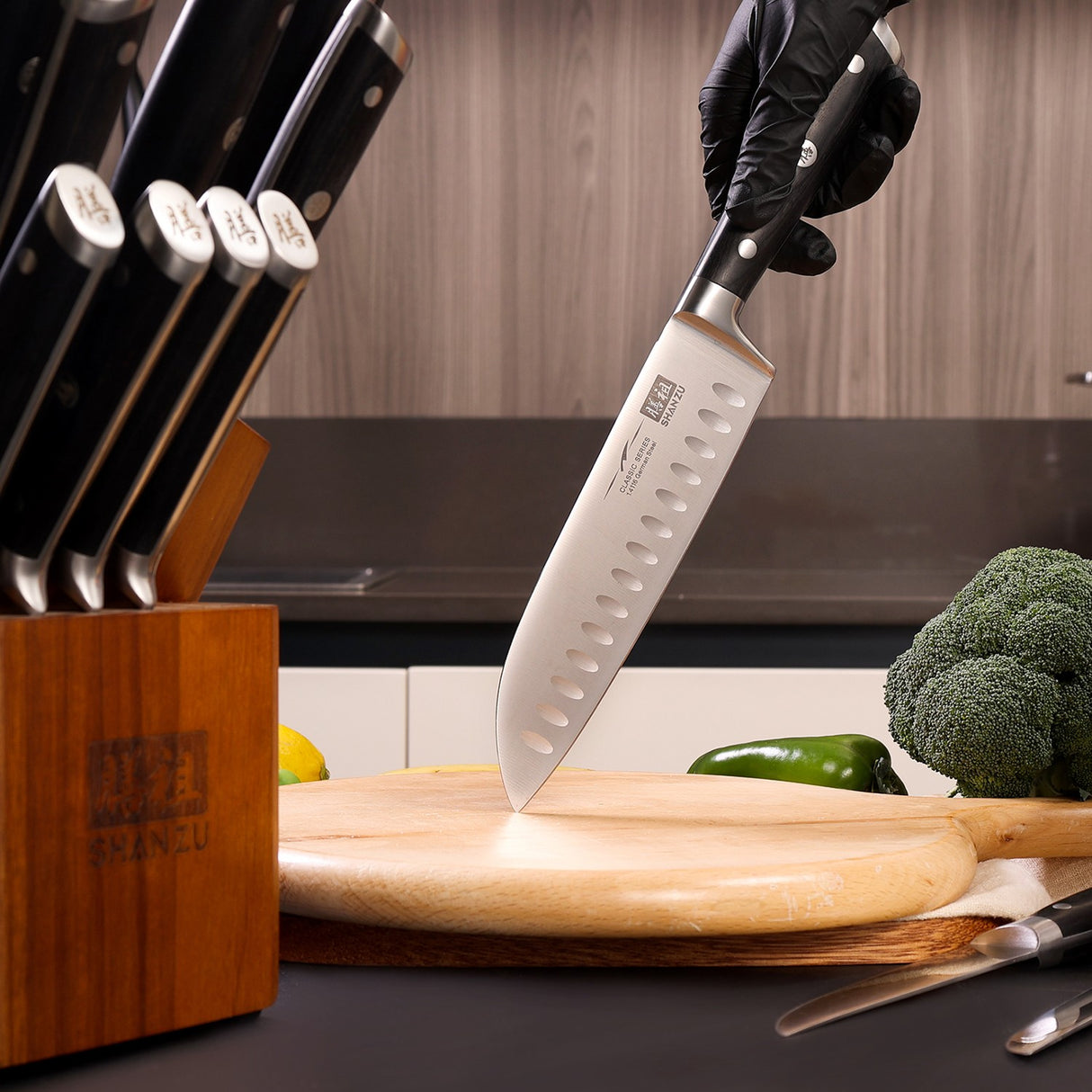 SHAN ZU High Carbon Stainless Steel 14-PCS Kitchen Knife Block Set | Japanese Cooking Knife Set with Gift Box