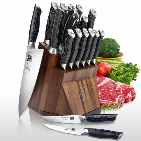 SHAN ZU 16-PCS Professional Japanese AUS-10V Steel Chef Knife Set with Wood Handle | Top-tier Cutlery Set