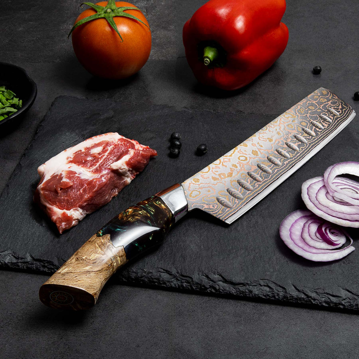 Venus Copper 7" Damascus Nakiri Knife