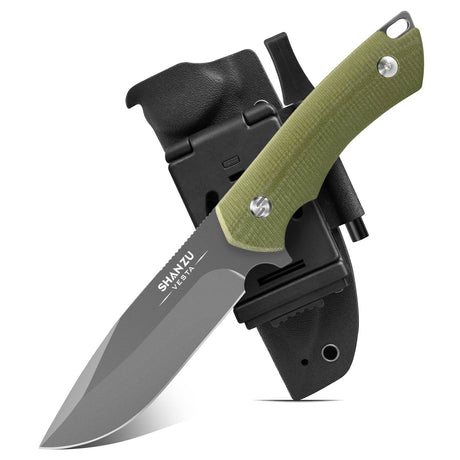 SHAN ZU 9.52" Green Sabre Ground D2 Blade Vesta Fixed Knife with G10 Handle for Outdoor Use