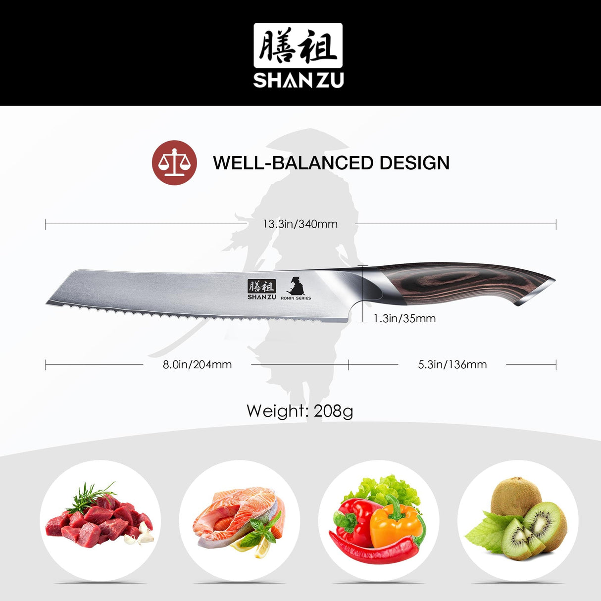 SHAN ZU 8” High Carbon Bread Knife | Serrated Bread Knife for Homemade Bread