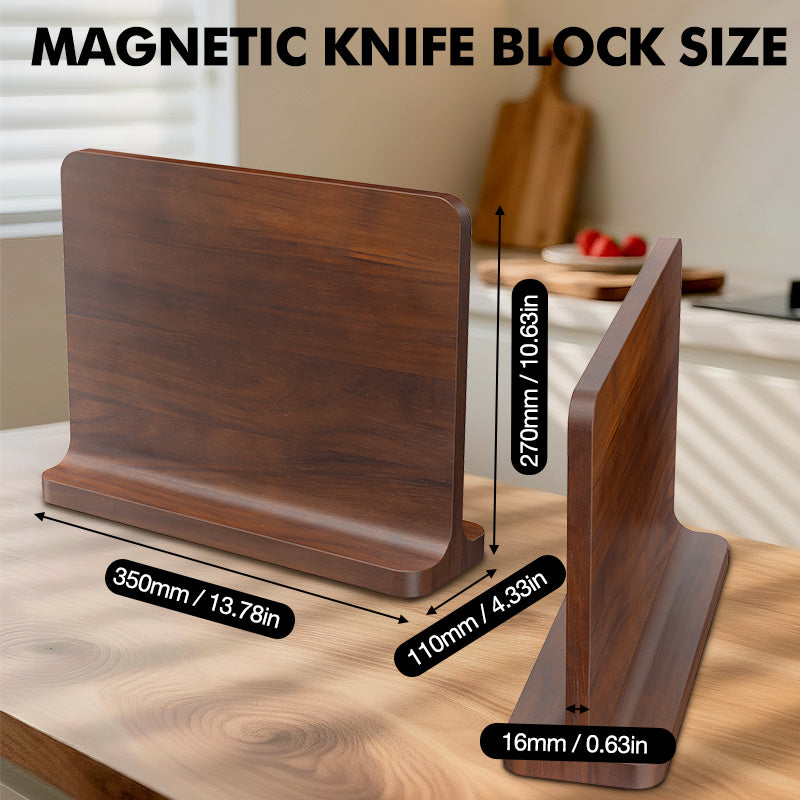 Double-Sided Magnetic Knife Block|Natural Acacia Wood|Elegant and Durable