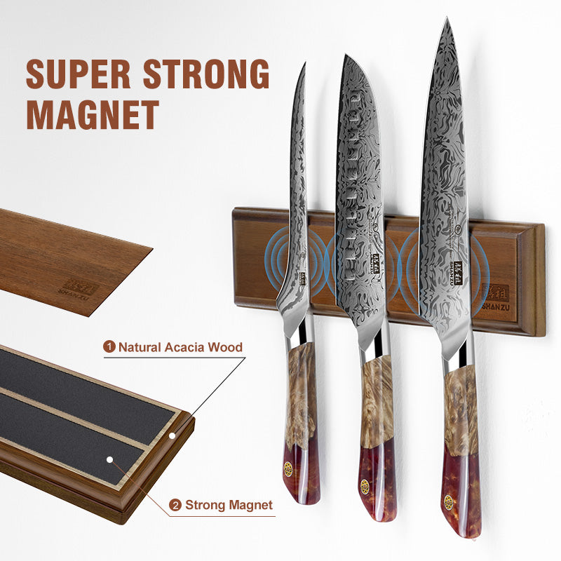 White Tiger Series | 3-Piece Japanese Steel Set + 12" Magnetic Knife Holder