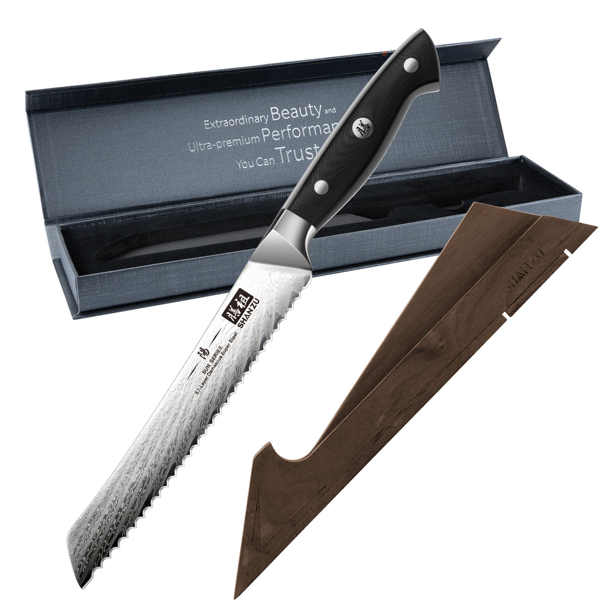 Sun Damascus Bread Knife+MAGNETIC KNIFE HOLDER