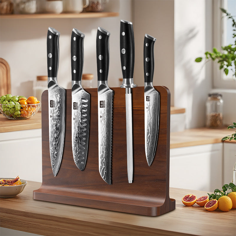 Double-Sided Magnetic Knife Block|Natural Acacia Wood|Elegant and Durable