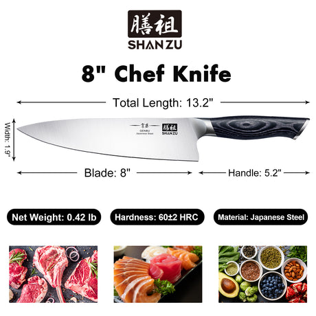 SHAN ZU 8 inch Japanese Chef Knife | Genbu Series