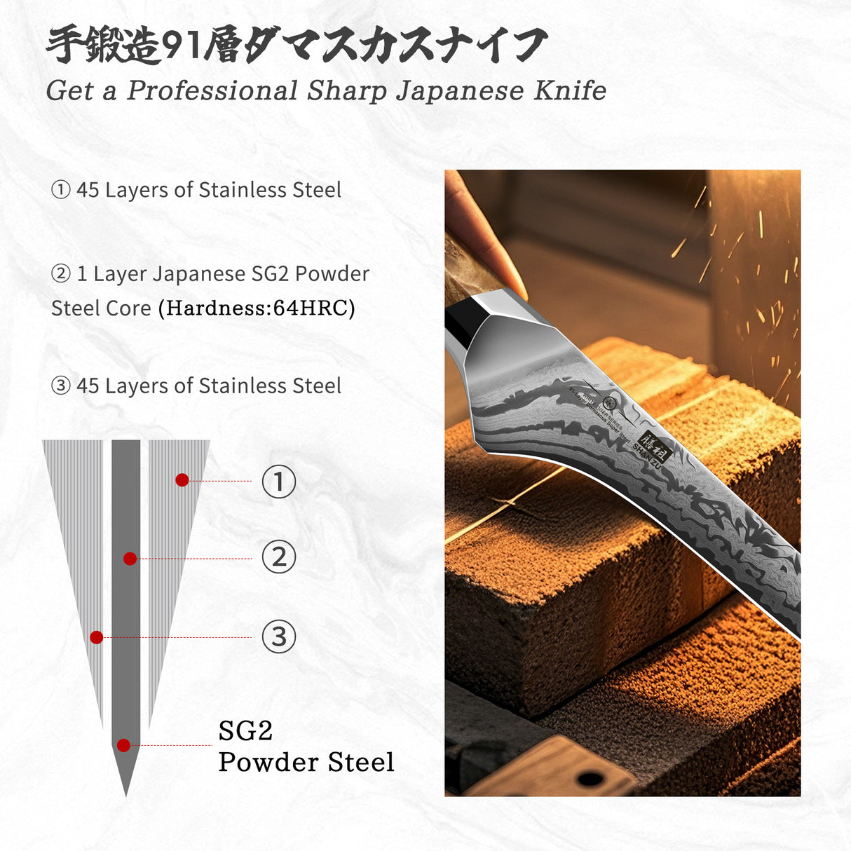 White Tiger Series | SHAN ZU Damask Filleting Knife+MAGNETIC KNIFE HOLDER