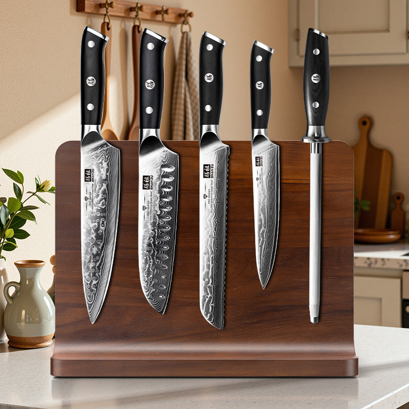 Double-Sided Magnetic Knife Block|Natural Acacia Wood|Elegant and Durable