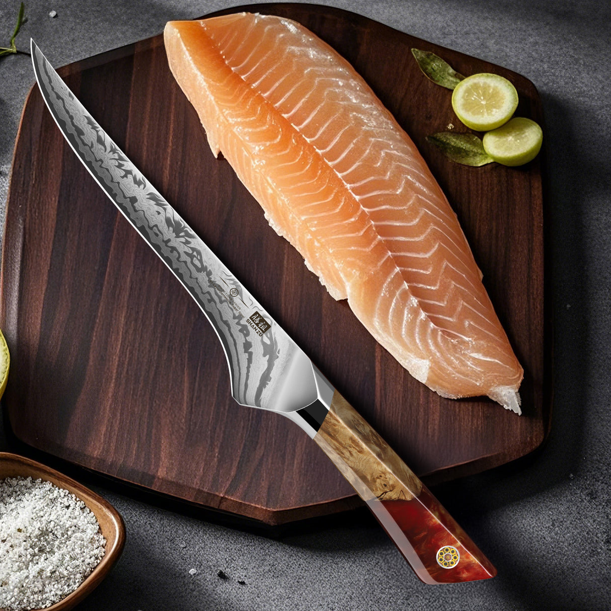 White Tiger Series | SHAN ZU Damask Filleting Knife+MAGNETIC KNIFE HOLDER