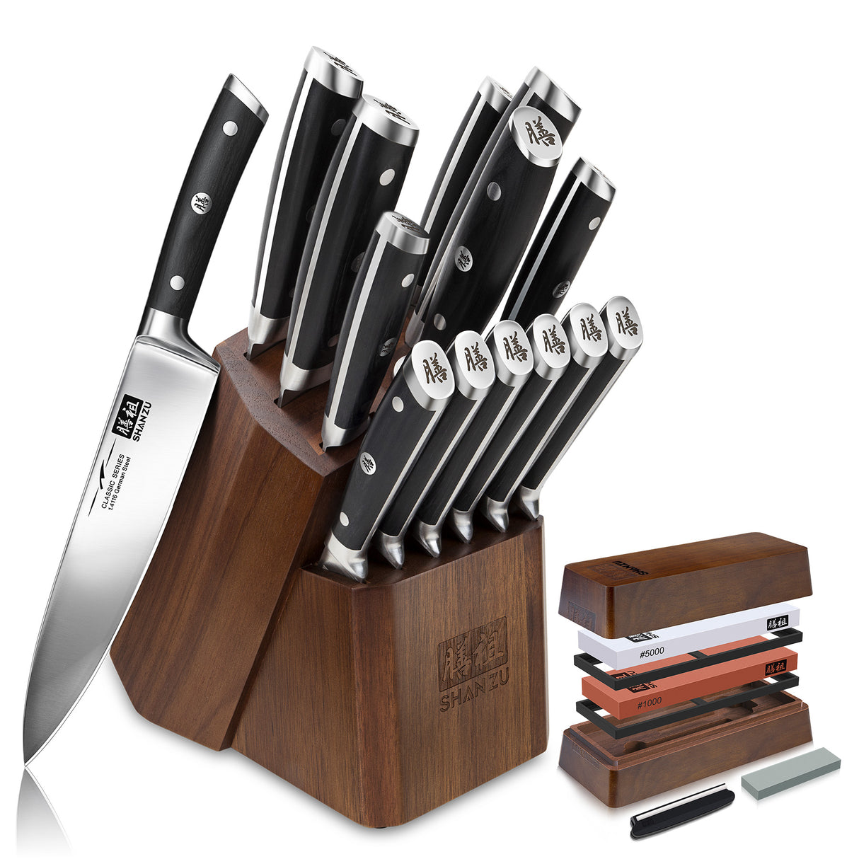 Classic 14-PCS High Carbon Steel Knife Set+Whetstone