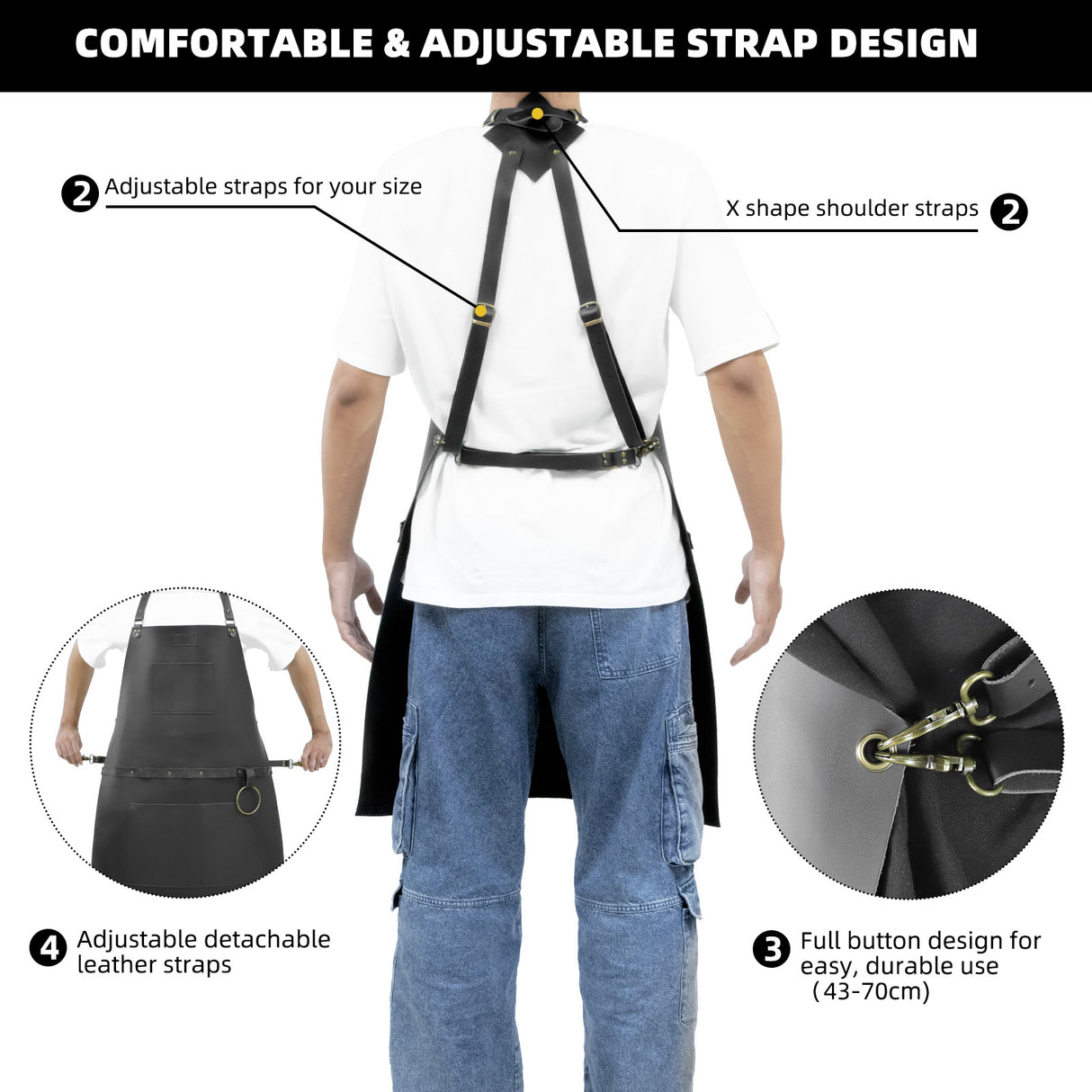 SHANZU Genuine Leather Work Apron with Adjustable Straps