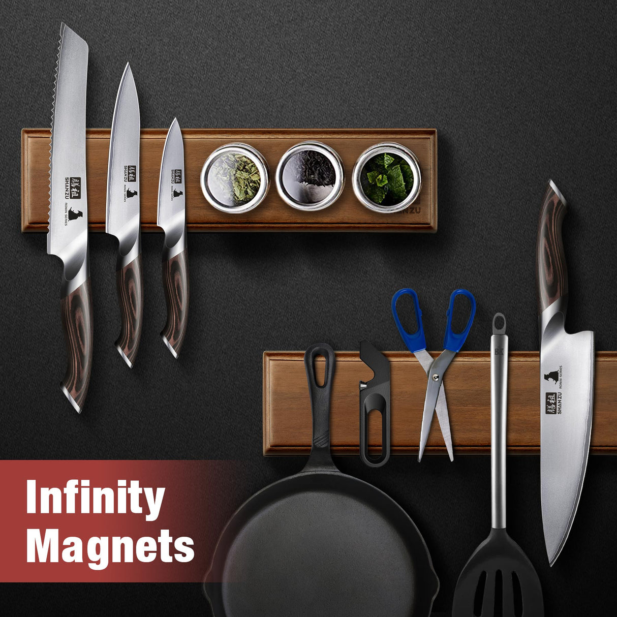 SHAN ZU 12" Wooden Magnetic Knife Holder for Wall & Fridge | Magnetic Knife Strips Use as Knife Bar