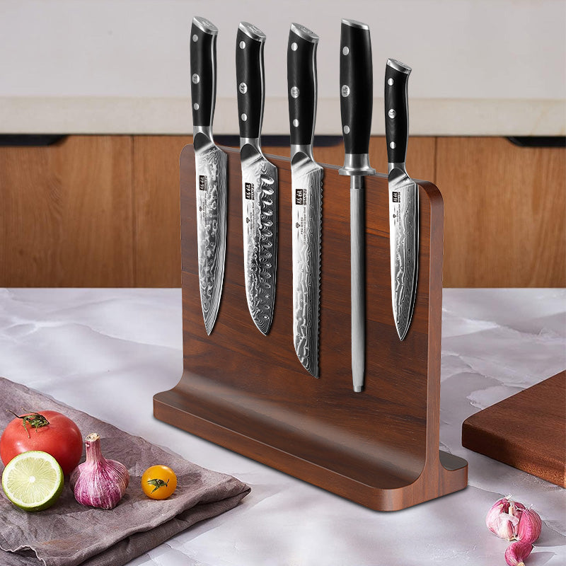 Double-Sided Magnetic Knife Block|Natural Acacia Wood|Elegant and Durable