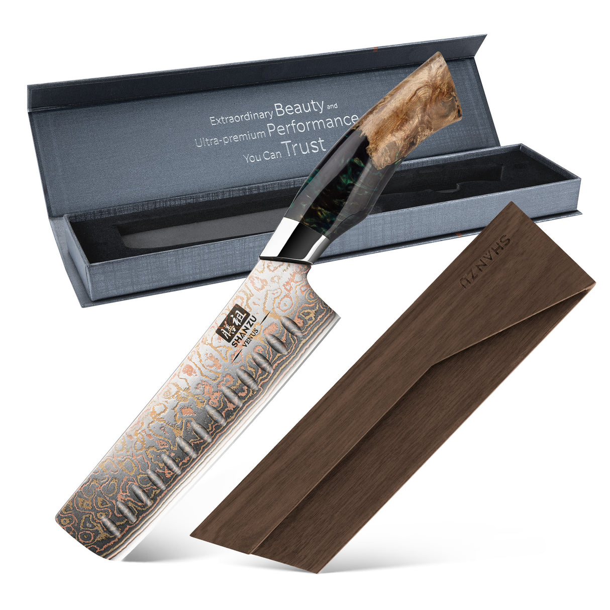 Venus Copper 7" Damascus Nakiri Knife+MAGNETIC KNIFE HOLDER