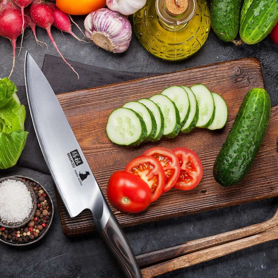 SHAN ZU 8” High Carbon Japanese Culinary Chef Knife | Japanese High Carbon Steel Knife with Ergonomic Handle
