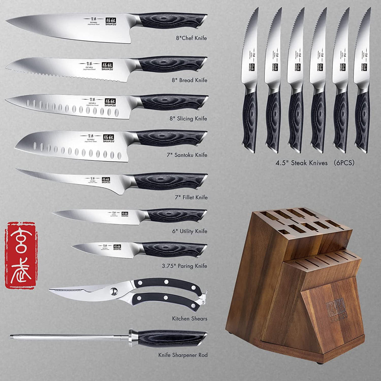 16-PCS Professional Japanese Knife Set | Genbu Sereis | SHAN ZU Knives