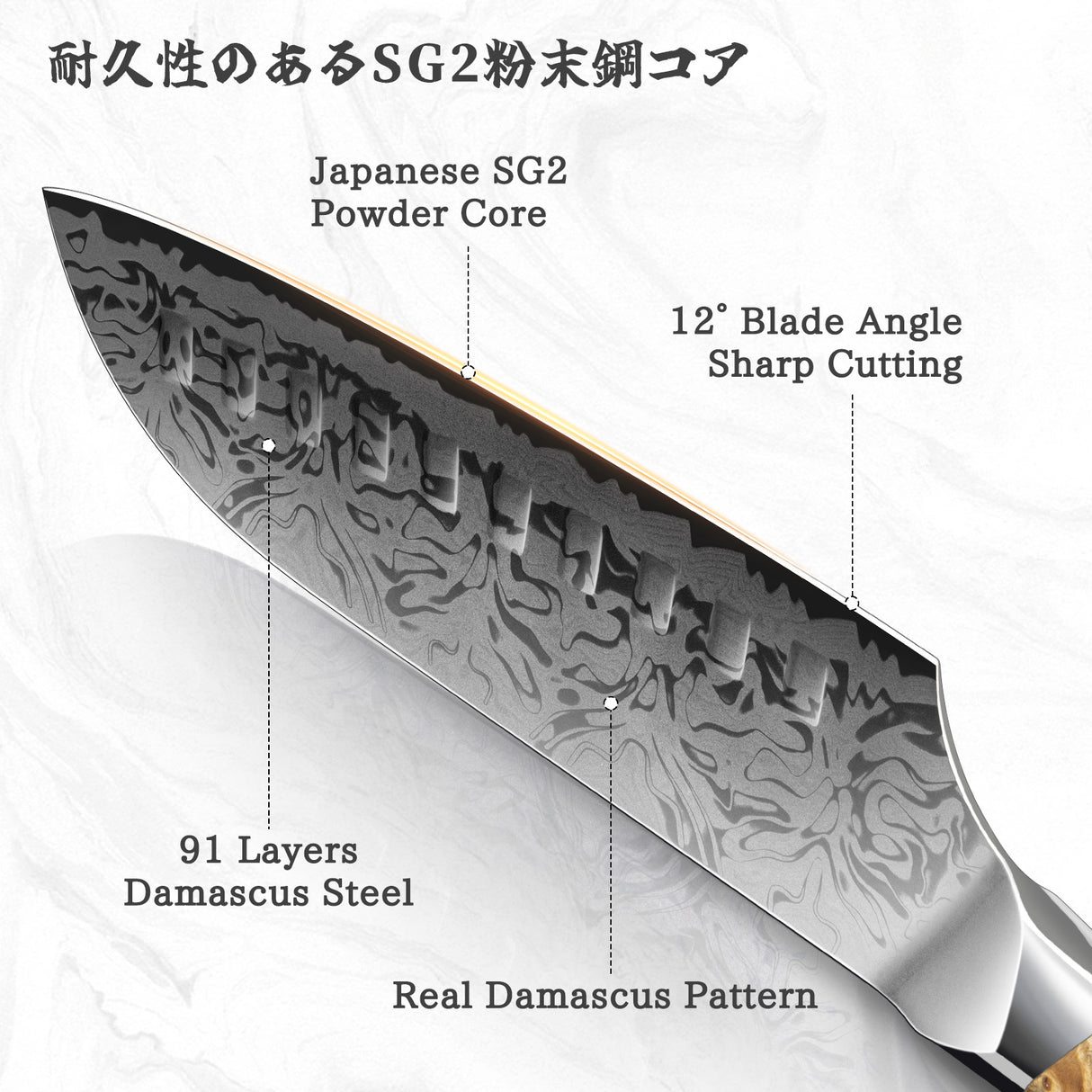 White Tiger Series | SHAN ZU Damask Santoku Knife+Magnetic Knife Sheath