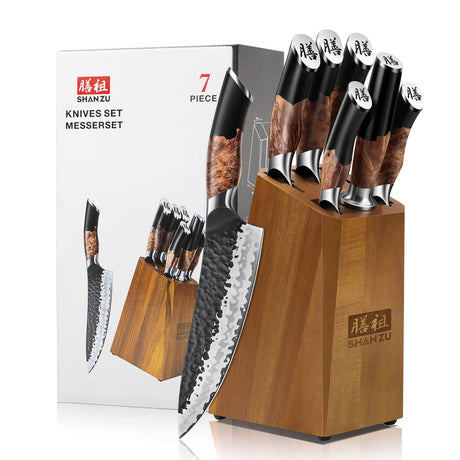 Tengu 7-PCS Japanese Kitchen Knife Set With Block+MAGNETIC KNIFE BLOCK