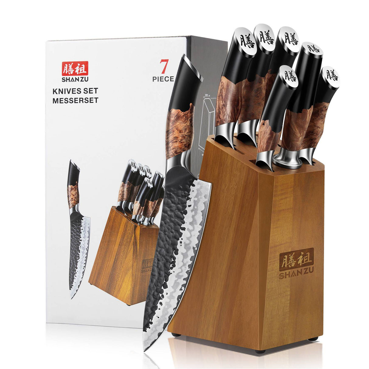 Tengu 7-PCS Japanese Kitchen Knife Set With Block+Kitchen Scissors