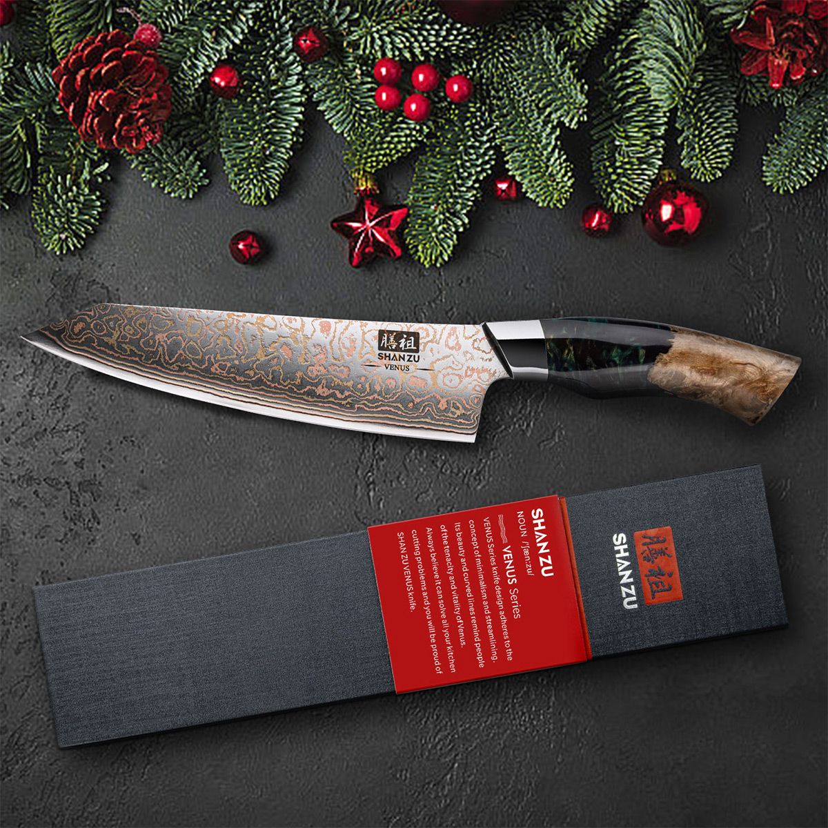 Venus Copper Damascus Chef Knife