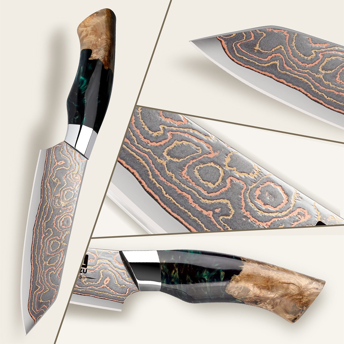 Venus Copper Damascus Paring Knife