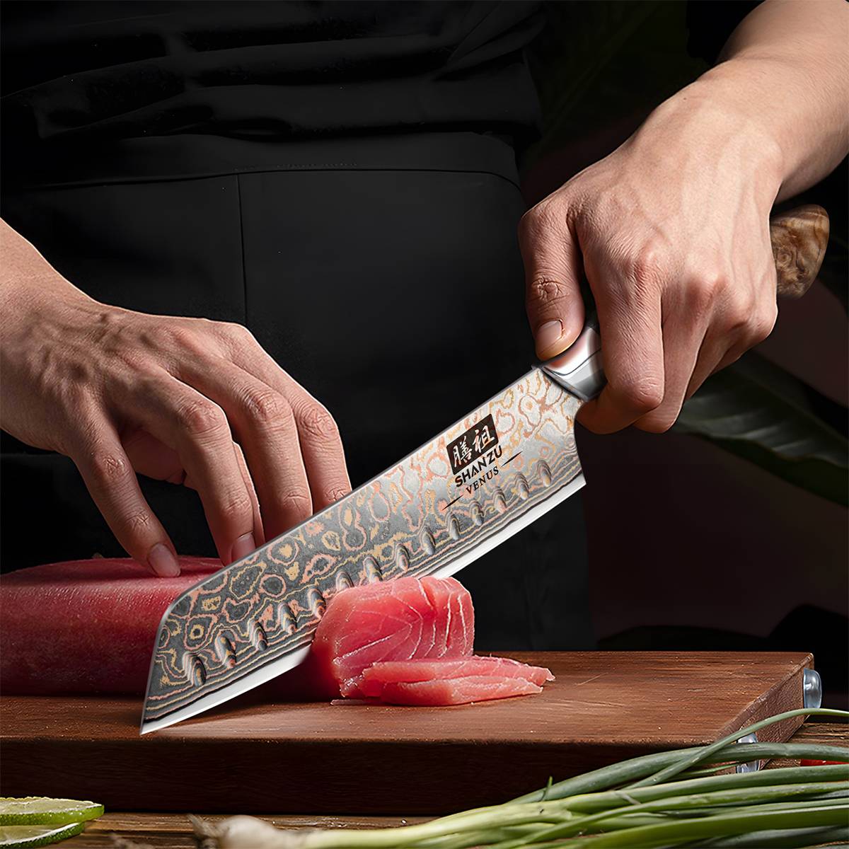 Venus Copper Damascus Santoku Knife