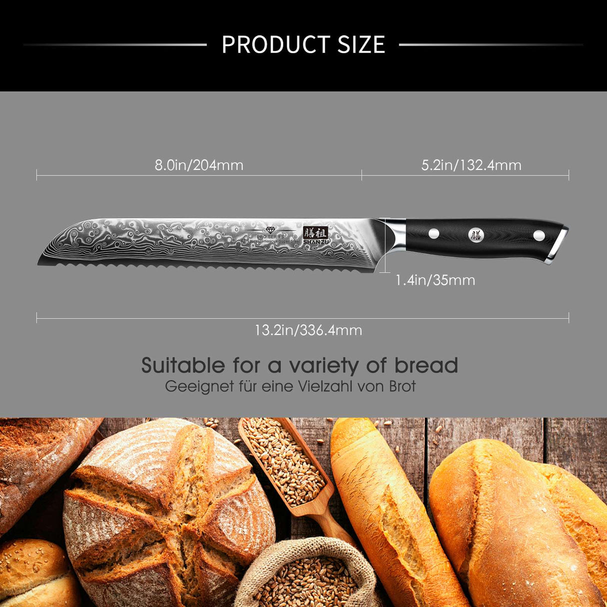 SHAN ZU PRO Damascus Bread Knife