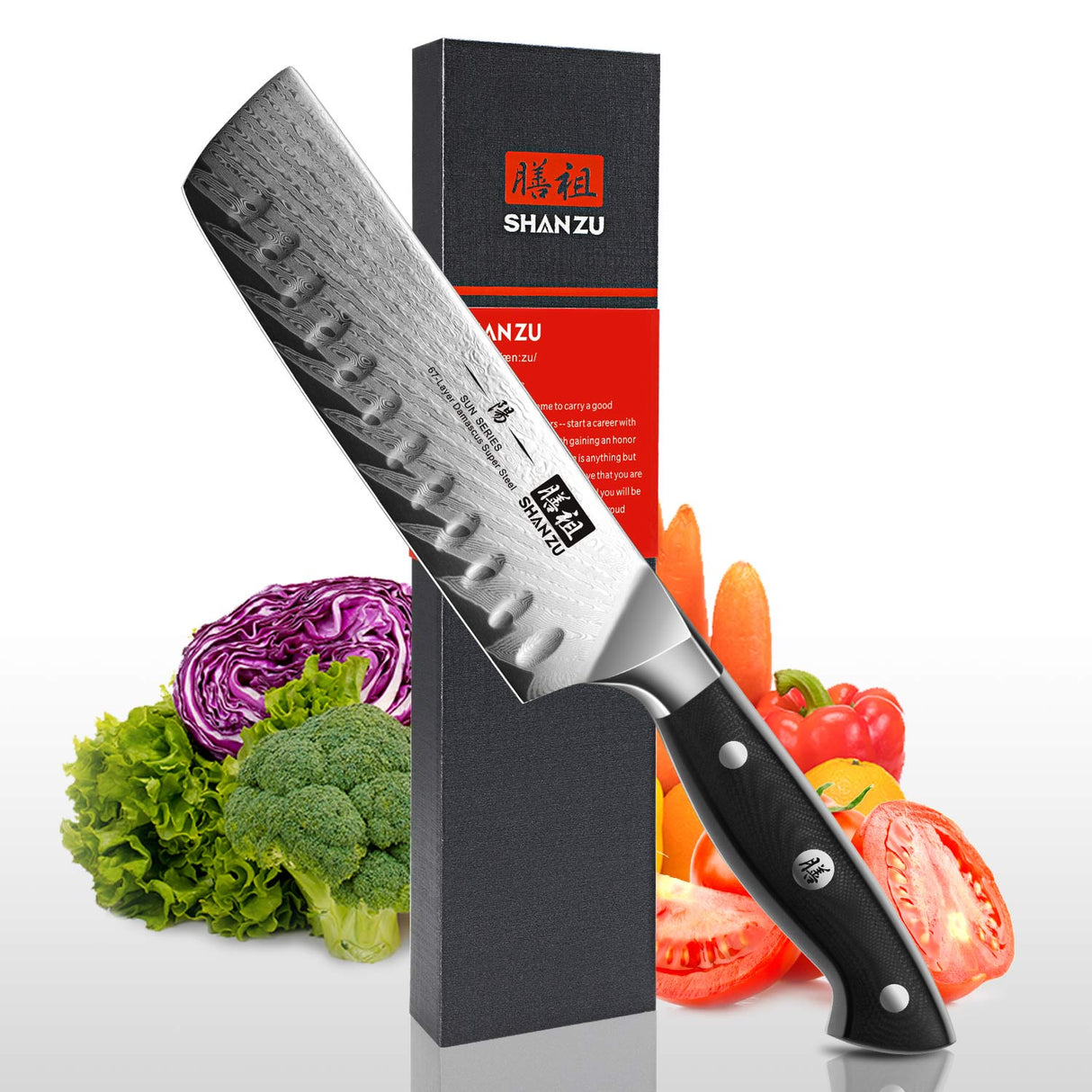 Sun Damascus Nakiri Knife