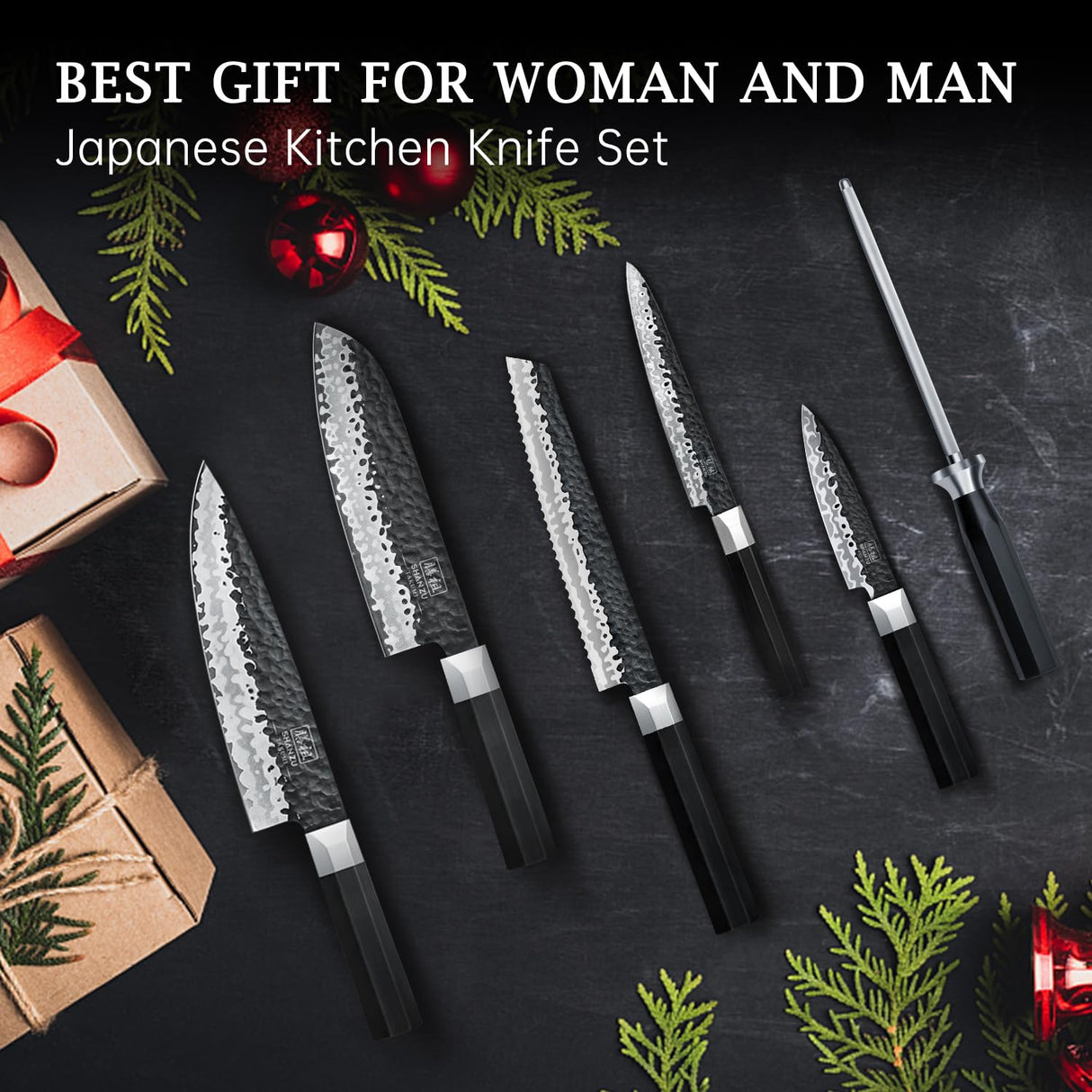 7-PCS Set Takumi Japanese Gyuto Chef Knife+MAGNETIC KNIFE BLOCK