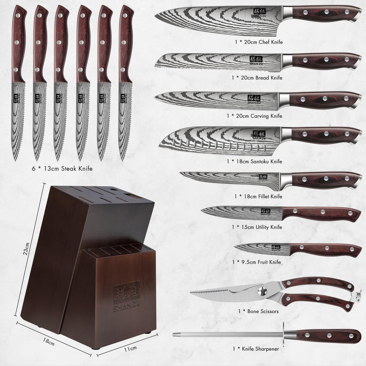 16-PCS Pakkawood Handle Kitchen Knife Set