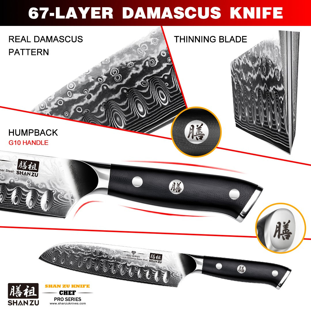 Pro Series Damascus Santoku Knife | SHAN ZU Knvies