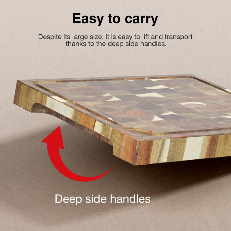 SHANZU Double-Sided Acacia End-Grain Cutting Board with Juice Groove & TPR Drainage – 40 × 30 × 4 cm
