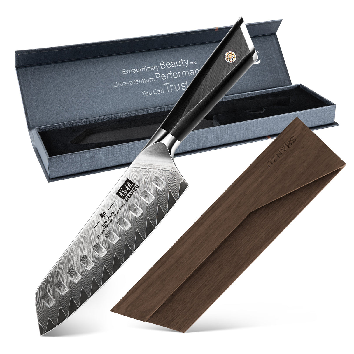 GYO Damascus Santoku Knife+MAGNE TICKNIFE HOLDER