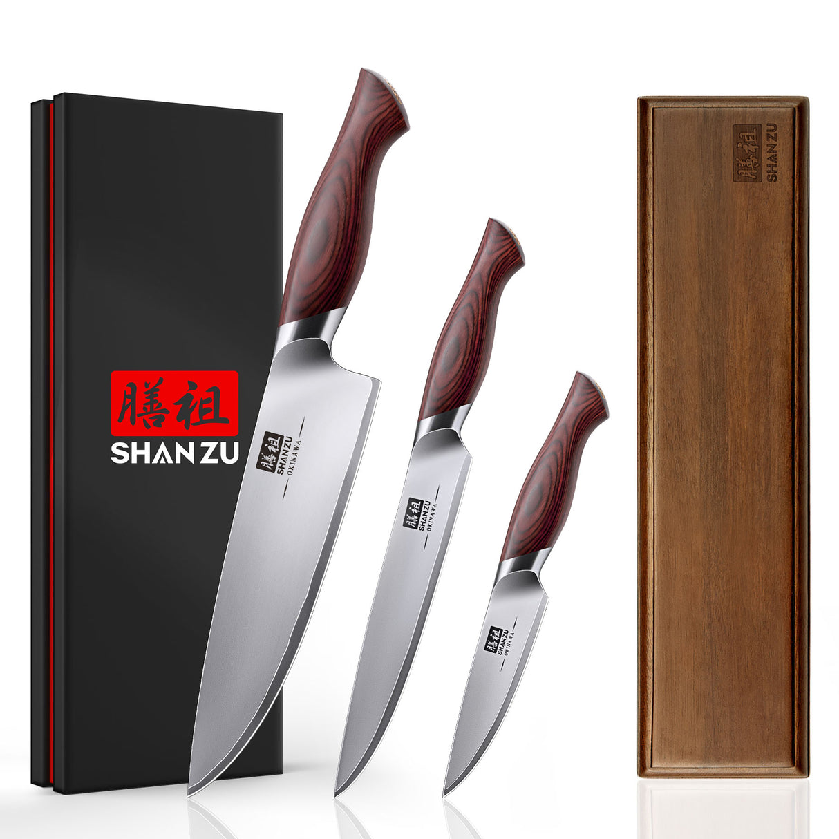 SHANZU Okinawa Series | 3-Piece Japanese Steel Set + 12" Magnetic Knife Holder