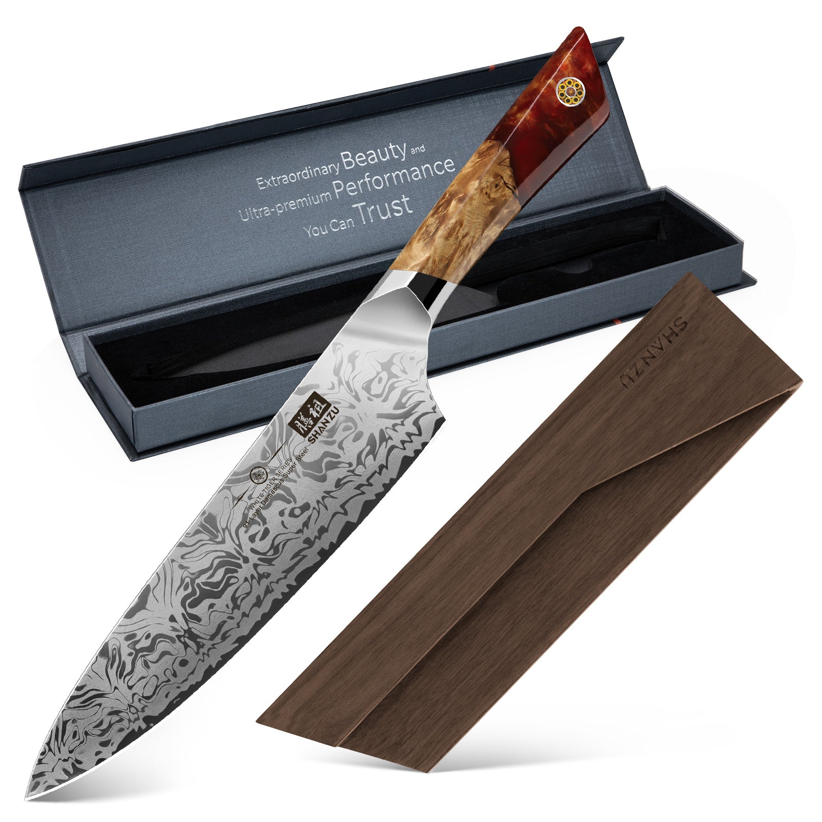 White Tiger Series |  Damascus Chef Knife+MAGNETIC KNIFE HOLDER