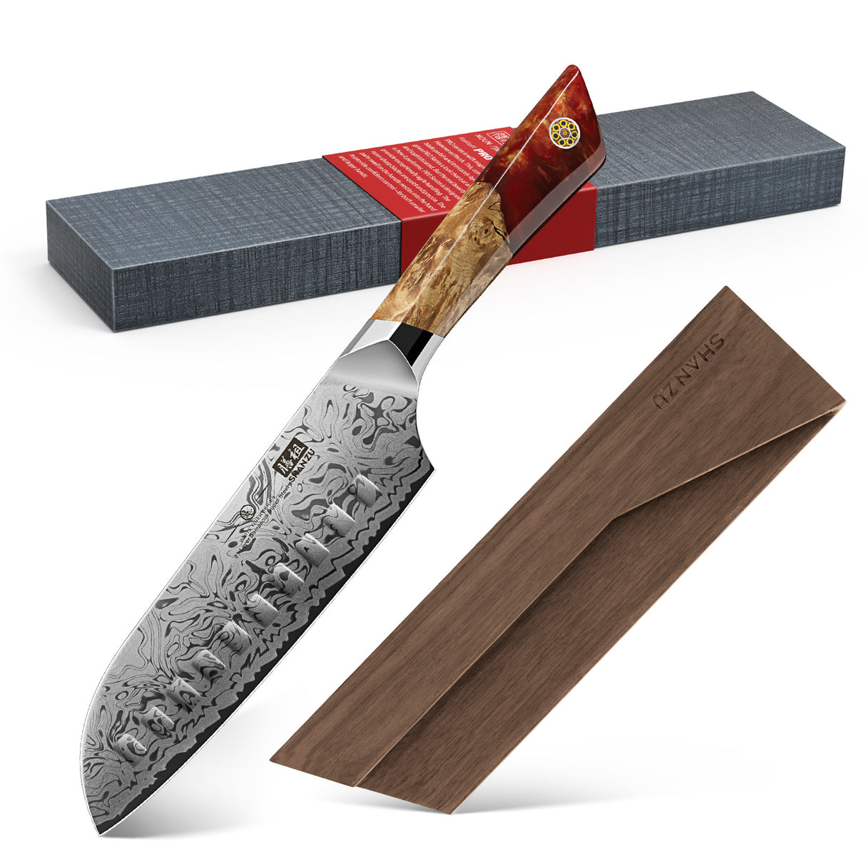 White Tiger Series | SHAN ZU Damask Santoku Knife+Magnetic Knife Sheath