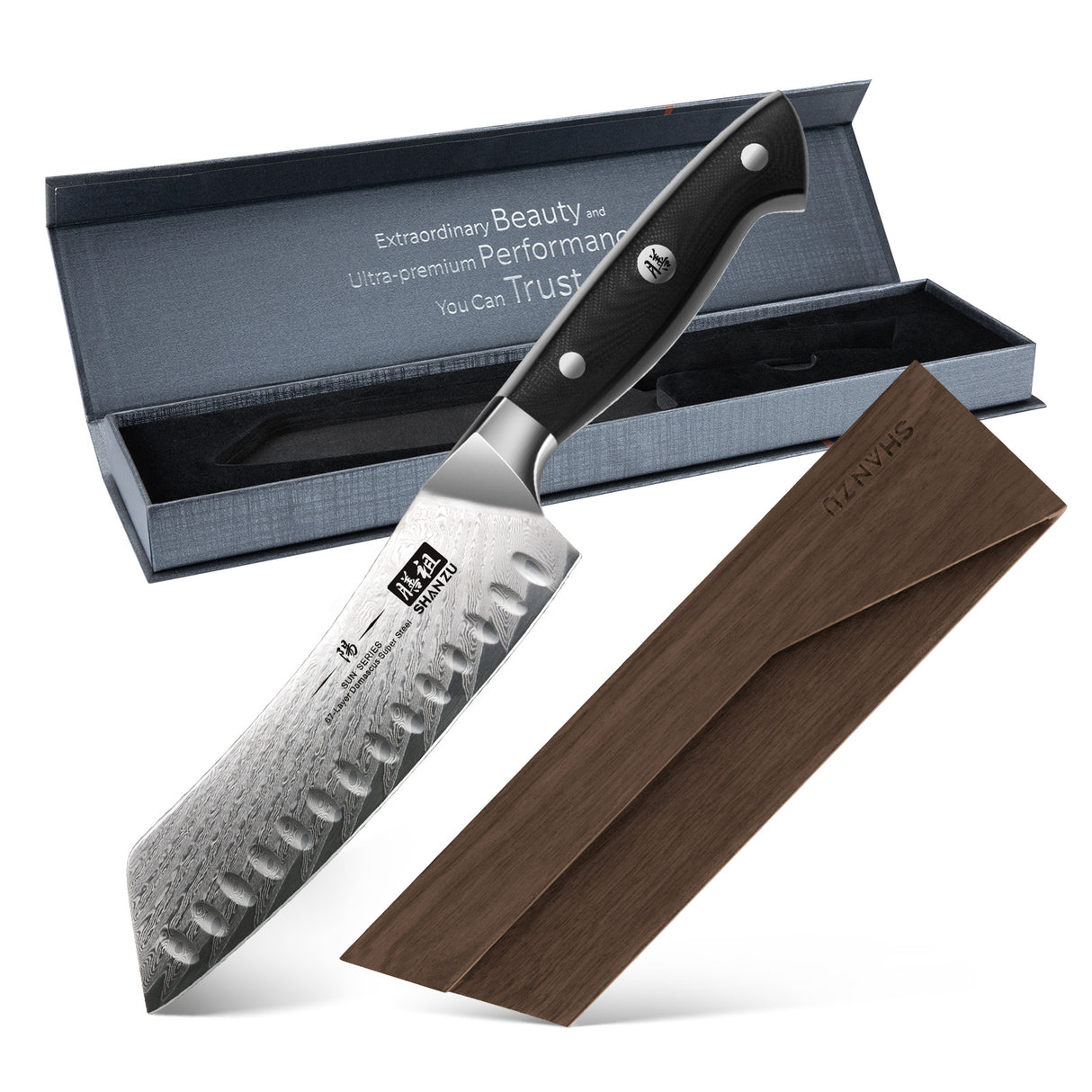 Sun Damascus Santoku Knife+MAGNE TICKNIFE HOLDER