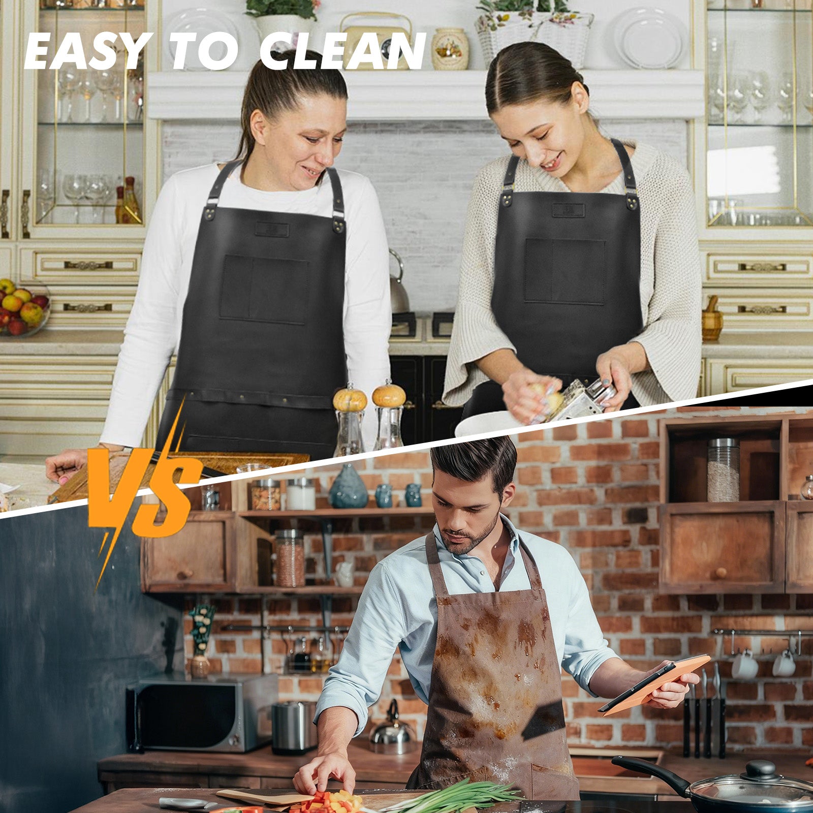 SHANZU Genuine Leather Work Apron with Adjustable Straps