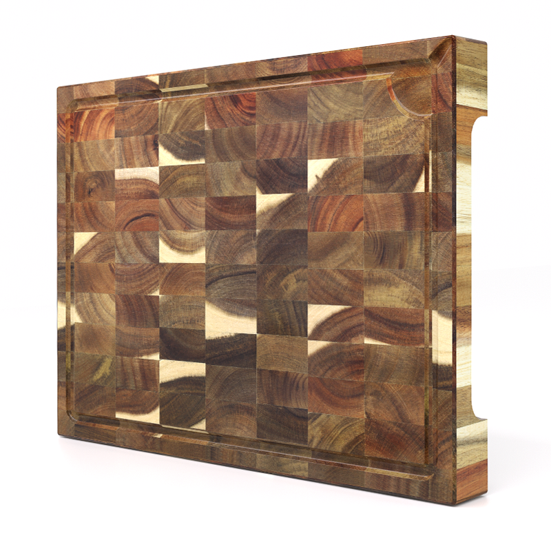 SHANZU Double-Sided Acacia End-Grain Cutting Board with Juice Groove & TPR Drainage – 40 × 30 × 4 cm