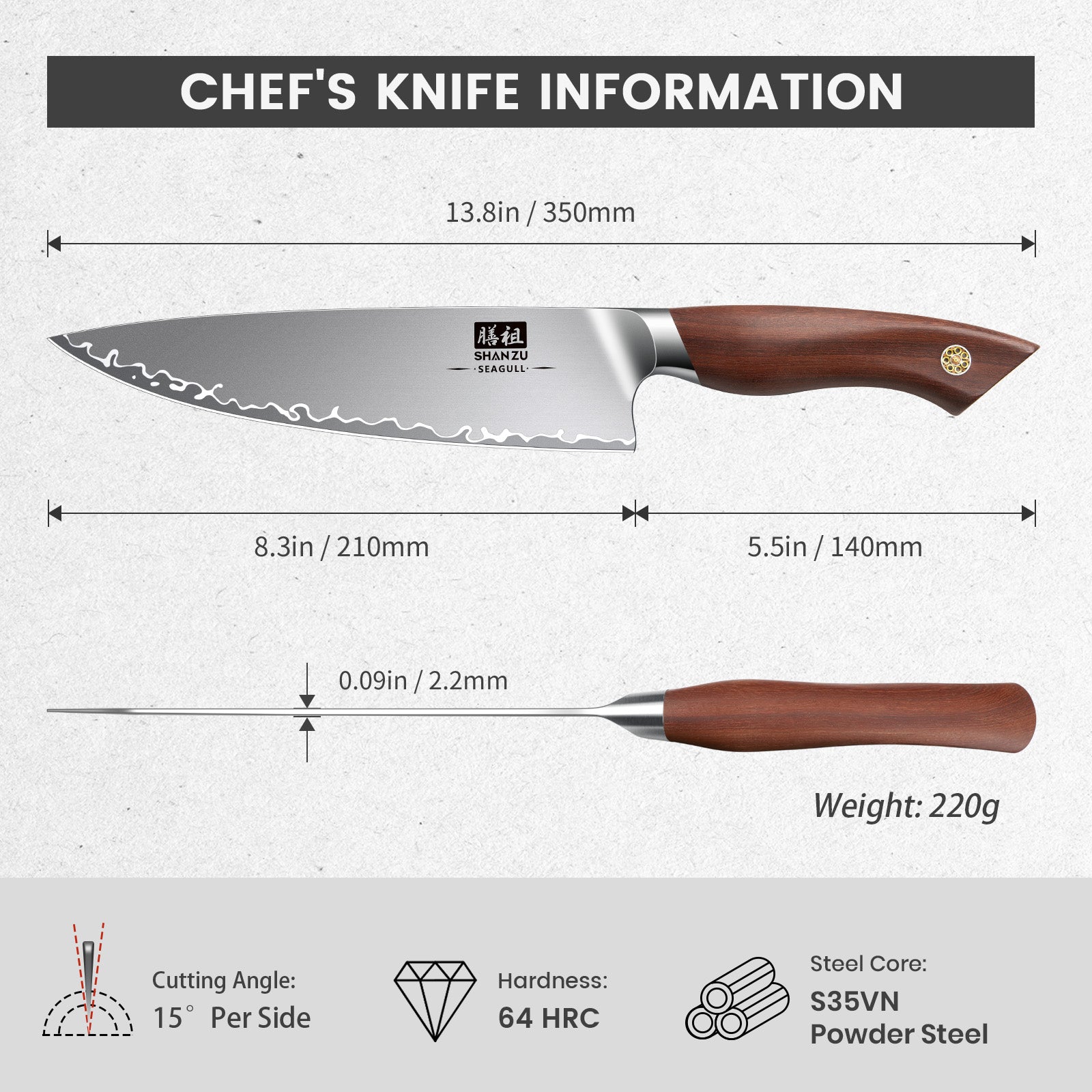 SeaGull Series | S35VN Chef's Knife 8