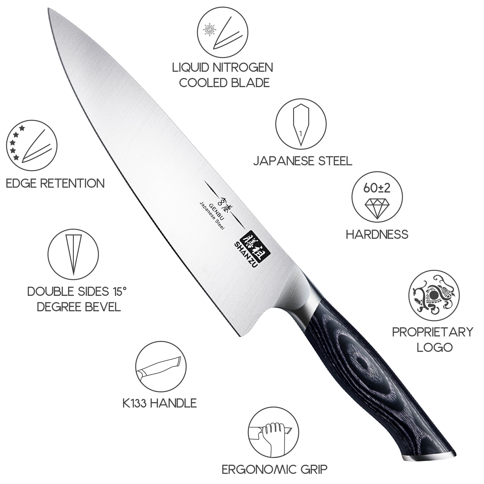 SHAN ZU 8 inch Japanese Chef Knife | Genbu Series